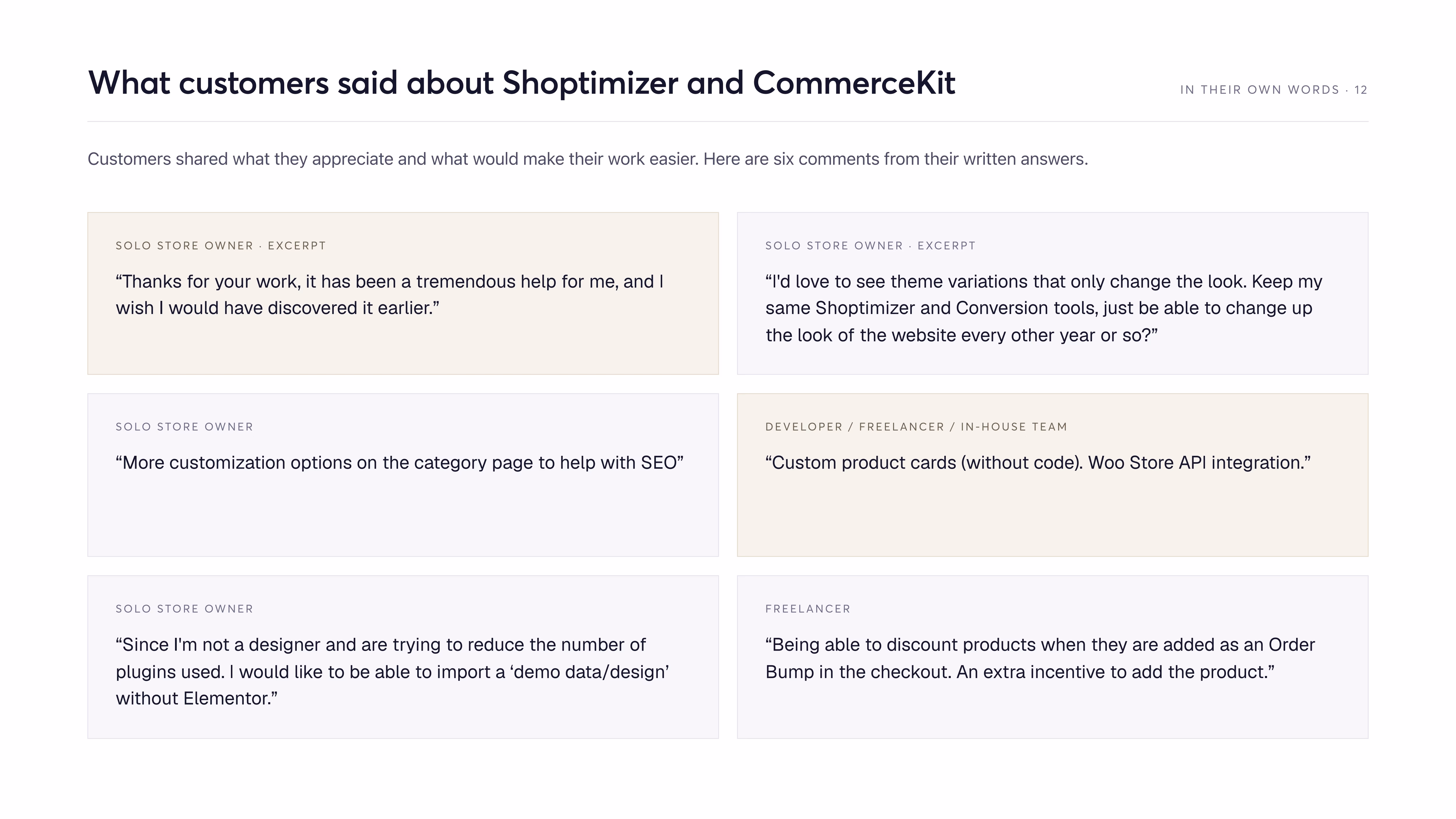Customer quotations about Shoptimizer and CommerceKit