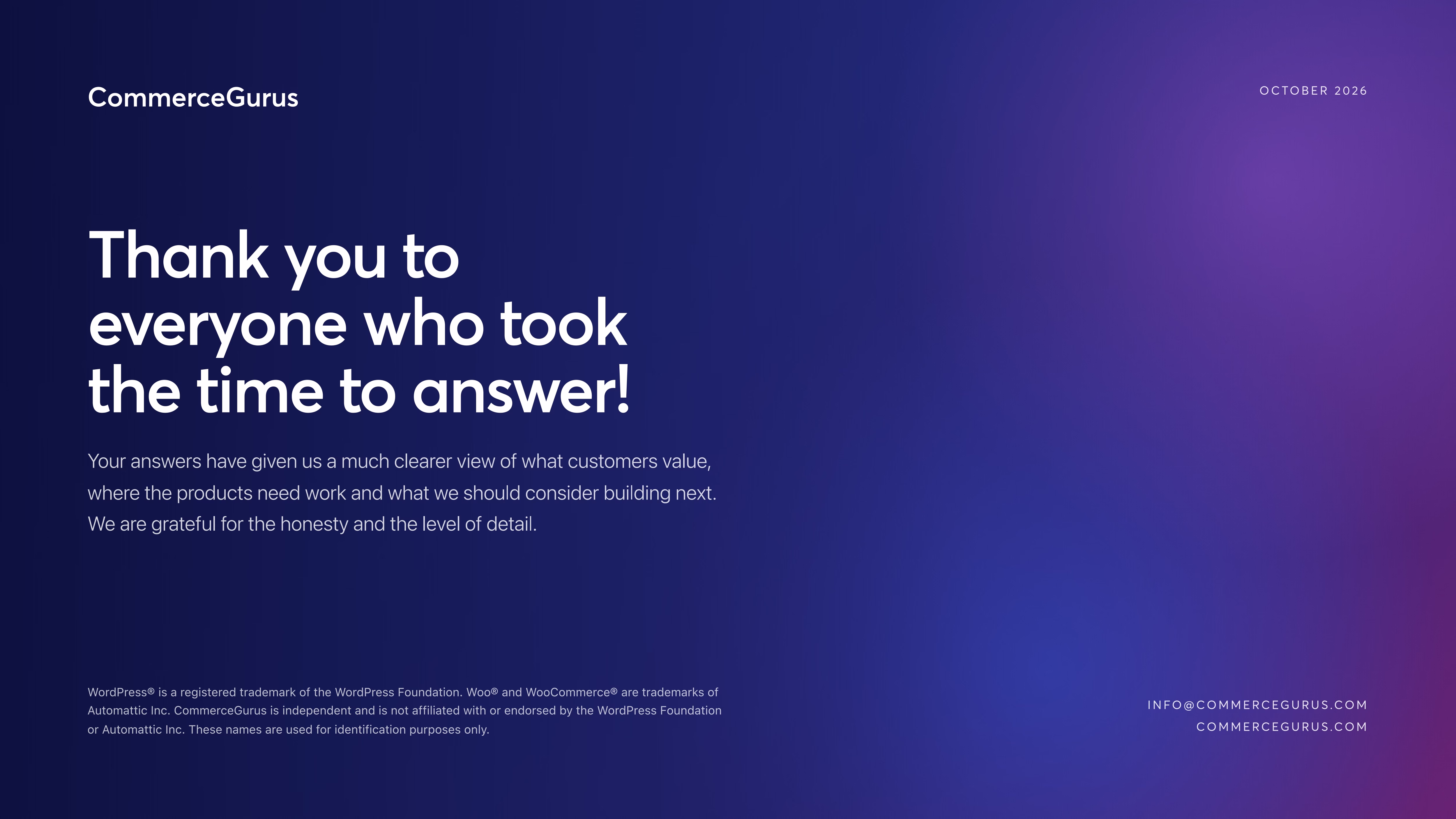 Thank you to everyone who answered the CommerceGurus community survey